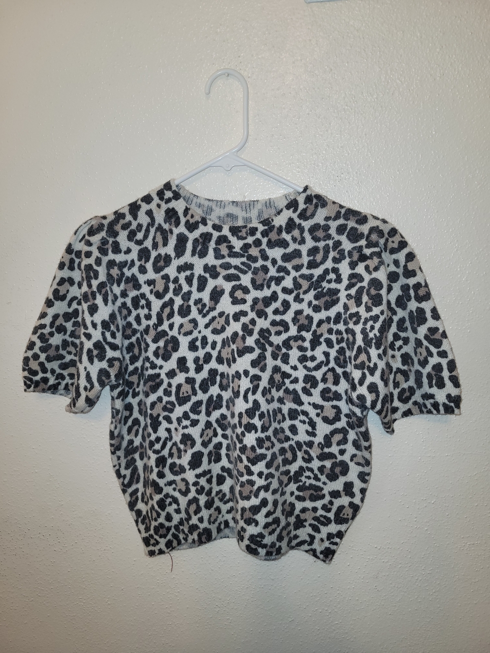 Sincerely Jules Neutral Leopard Print Knit Short Sleeve Sweater - Medium